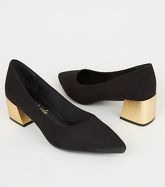 Black Suedette Metal Flare Heel Courts New Look