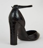 Wide Fit Black Patent Faux Croc Court Shoes New Look Vegan