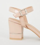 Nude Patent Cross Strap Block Heels New Look Vegan