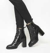 Office Astride- Lace Up Block Heel BLACK LEATHER