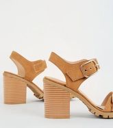 Tan Buckle Strap Block Heels New Look