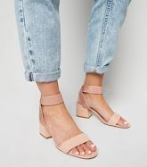 Wide Fit Pale Pink Low Block Heel Sandals New Look Vegan