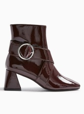 Womens Babe Burgundy Square Toe Buckle Boots, BURGUNDY