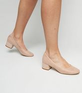 Pale Pink Suedette Low Block Heel Courts New Look