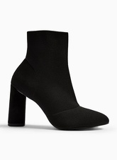 Womens Bobbi Black Knit Stretch Ankle Boots, BLACK