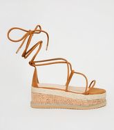 Tan Strappy Ankle Tie Flatform Sandals New Look