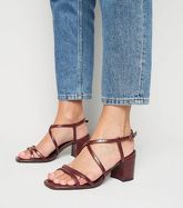 Wide Fit Burgundy Faux Croc Strappy Sandals New Look