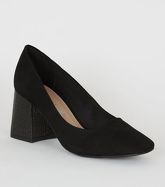 Black Square Toe Faux Croc Heel Courts New Look Vegan