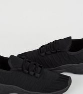 Black Knit Lace-Up Chunky Trainers New Look Vegan