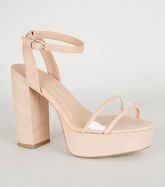 Nude Suedette Clear Strap Block Heels New Look