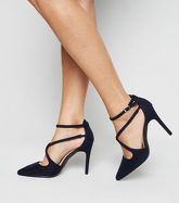 Wide Fit Navy Suedette Cross Strap Court Shoes New Look Vegan