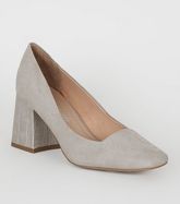 Grey Square Toe Faux Croc Heel Courts New Look