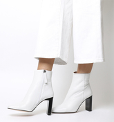 Office All Night- Set Back Block Heel Boot WHITE LEATHER