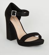 Black Suedette 2 Part Platform Block Heels New Look Vegan