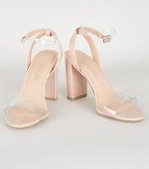 Pale Pink Patent Clear Strap Block Heels New Look Vegan