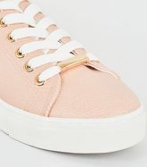 Pale Pink Leather-Look Metal Trim Trainers New Look Vegan