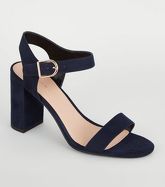 Navy Suedette Ankle Strap Block Sandals New Look Vegan