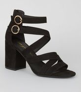 Black Strappy Buckle Block Heels New Look Vegan