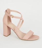 Pink Suedette Cross Strap Block Heels New Look Vegan