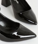 Wide Fit Black Patent Flared Heel Courts New Look Vegan