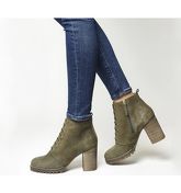 Office Loose Lipped Lace Up Ankle Boots KHAKI NUBUCK