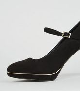 Black Suedette Piped Trim Mary Jane Courts New Look Vegan