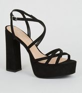 Black Suedette Strappy Platform Heels New Look Vegan