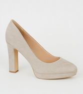 Wide Fit Grey Suedette Block Heel Courts New Look Vegan