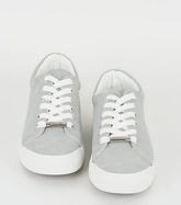 Grey Leather-Look Metal Trim Trainers New Look Vegan