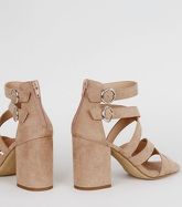 Pink Strappy Buckle Block Heels New Look Vegan