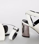 White Faux Croc Metal Block Heel Sandals New Look