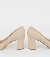 Cream Leather-Look Block Heel Court Shoes New Look Vegan