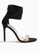 Womens Shimmy Black Perspex Heeled Sandals, BLACK