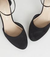 Black Suedette Metal Trim Block Heels New Look Vegan