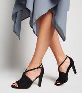 Black Suedette Peep Toe Block Heels New Look Vegan