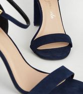 Wide Fit Navy Suedette 2 Part Block Heels New Look Vegan