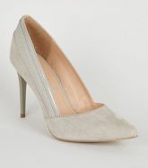 Grey Suedette Mixed Finish Court Shoes New Look