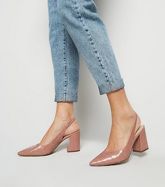 Pink Faux Croc Flared Heel Slingbacks New Look Vegan