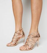 Rose Gold Leather-Look Strappy Stiletto Heels New Look