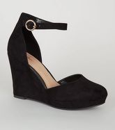 Wide Fit Black Suedette Wedge Courts New Look Vegan