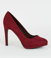 Dark Red Suedette Stiletto Court Shoes New Look