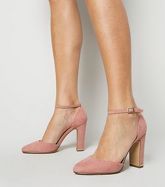 Pink Suedette Metal Trim Block Heels New Look Vegan