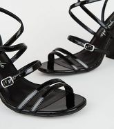 Black Patent Strappy Flared Block Heels New Look Vegan