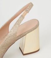 Gold Glitter Flared Block Heel Courts New Look Vegan
