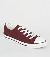 Burgundy Canvas Lace Up Trainers New Look