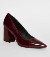 Dark Red Crinkle Patent Block Heel Courts New Look