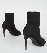 Black Stretch Sock Stiletto Peep Toes New Look