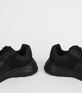 Black Suedette Diamanté Strap Chunky Trainers New Look