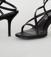 Black Leather-Look Strappy Mid Stiletto Heels New Look Vegan