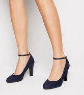 Navy Suedette Round Toe Court Shoes New Look